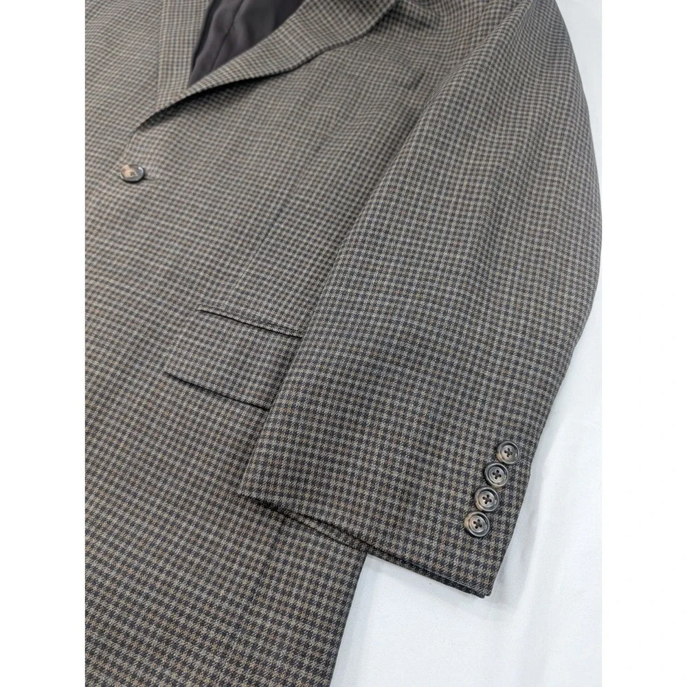 Jos. A Bank Blazer Sport Jacket 100% Wool Gray Gingham Plaid 42S 44